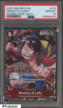 2023 One Piece EN Winner Pack Vol.5 #012 Monkey D. Luffy PSA 10 GEM MINT - Image 1
