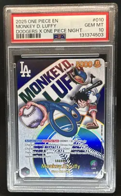 2025 One Piece Anime Monkey D. Luffy Dodgers X One Piece Night #EB02-010 PSA 10 - Image 1