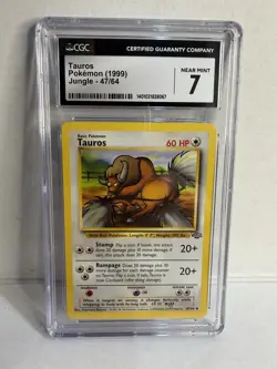 Pokemon Tauros 47/64 Jungle 1999 CGC 7 Near Mint Vintage WOTC Graded Card - Image 1