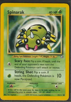 Unlimited Pokemon SPINARAK Card NEO GENESIS Set 75/111 COMMON LP - Image 1