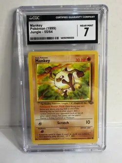 Pokemon Mankey Jungle 55/64 CGC 7 Near Mint 1999 WOTC Vintage TCG Card - Image 1