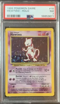 Pokemon Mewtwo Base Set 10/102 PSA 7 Holo Rare English Card - Image 1