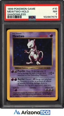 Pokemon 1999 Mewtwo 10/102 Holo Rare Base Set Shadowless PSA 7 - Image 1