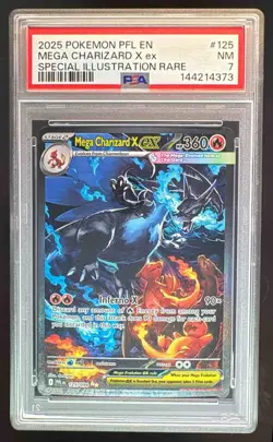 4373 Mega Charizard X ex 2025 Pokemon Phantasmal Flames #125 SIR PSA 7 - Image 1