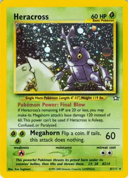 Heracross 6/111 Neo Genesis Unlimited Holo Rare Pokemon TCG 2000 - Image 1