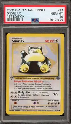 Pokemon Snorlax Jungle 1st Edition ITALIAN Rare #27 PSA 10 Gem Mint - Image 1