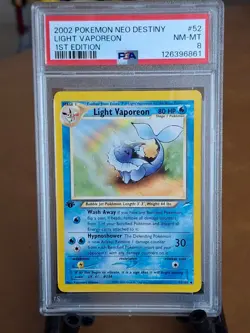 2002 Pokemon Neo Destiny Light Vaporeon 1st Edition #52 - PSA 8 NM-MINT CLEAN! - Image 1