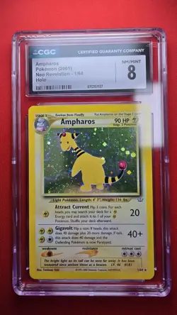CGC 8 Ampharos 2001 Neo Revelation 1/64 Holo BUTT SWIRL Pokemon 🔥 - Image 1