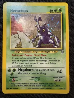 Pokemon TCG Heracross Neo Genesis Holo Card 6/111 Unlimited Rare Vintage 2000 - Image 1