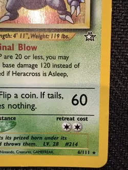Pokemon TCG Heracross Neo Genesis Holo Card 6/111 Unlimited Rare Vintage 2000 - Image 4