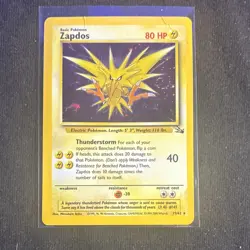 Zapdos 15/62 Fossil Holo Rare 1999-2000 Wizards Pokemon English (Swirl) - Image 1