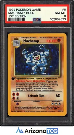 Pokemon 1999 Machamp 8/102 Holo Base Set 1st Edition PSA 8 - Image 1