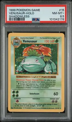 1999 Pokemon Shadowless Venusaur Holo 15/102 PSA 8.5 NM-MT+ POP 26 / 957 HIGHER - Image 1