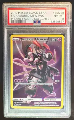 133529577 Armored Mewtwo 2019 Pokemon Sun Moon Black Star Promo #SM228 PSA 8 - Image 1