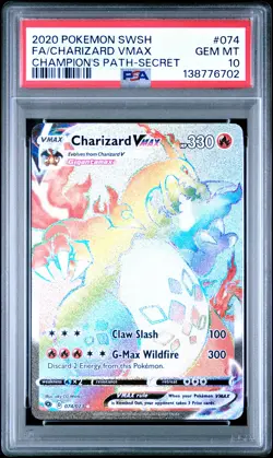 2020 POKEMON SWORD & SHIELD CHAMP'S PATH SECRET FULL ART/CHARIZARD VMAX PSA 10 - Image 1