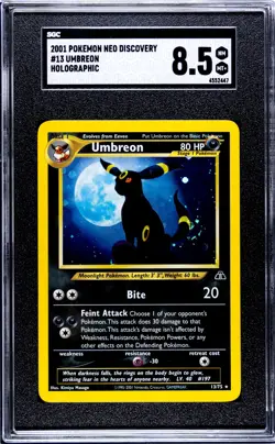 (PSA) SGC 8.5 Umbreon Neo Discovery TAIL SWIRL Holo Pokemon Card #13 NM-MT LOOK! - Image 1