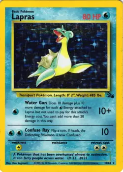 Pokemon TCG Lapras Fossil Holo Unlimited Rare Card 10/62 Vintage LP/MP - Image 1