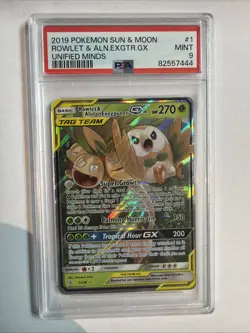 2019 Pokemon Unified Minds Rowlet Alolan Exeggutor Tag Team Holo #1/236 PSA 9 - Image 1