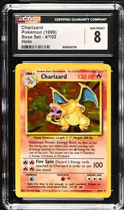 POKEMON CGC 8 Charizard 4/102 1999 Base Set - Unlimited Rare Holo *4128 - Image 1