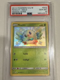 2019 Pokemon Sun & Moon Hidden Fates # SV2 Shiny Holo Rowlet GEM MINT PSA 10 - Image 1