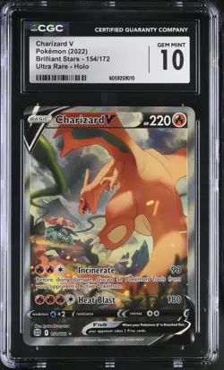 POKEMON CGC 10 2022 SWSH Brilliant Stars Charizard V 154/172 Alt Art *9010 - Image 1