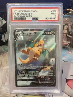 2021 POKEMON DRAGONITE V FULL ART EVOLVING SKIES SWSH #192 PSA 9 Regrade - Image 1