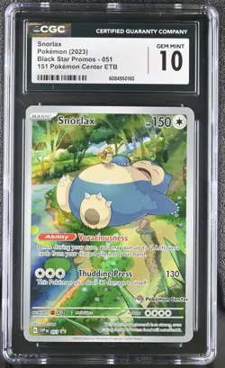 POKEMON CGC 10 Snorlax 051 Pokemon Center 151 ETB Stamp Promo *0160 - Image 1