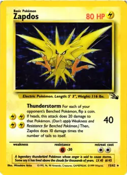 Pokemon TCG Zapdos 15/62 Holo Unlimited Fossil Holo LP - Image 1