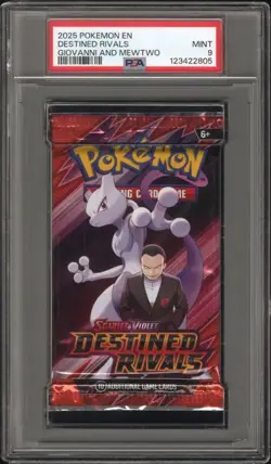 PSA Grade 9 Mint Pokemon Destined Rivals Booster Pack Giovanni and Mewtwo - Image 1