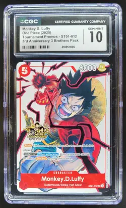 2025 ONE PIECE CCG MONKEY D. LUFFY PROMO ST01-012 3RD ANNIVERSARY CGC 10 A PT - Image 1