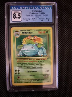 CGC 8.5 Venusaur 1999 Base Set 15/102 Holo Pokemon Card Blue Label sub grades - Image 1