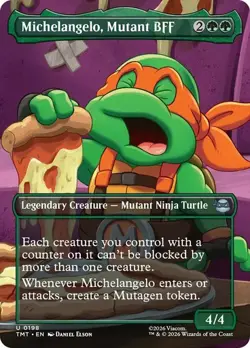 NM Borderless Michelangelo, Mutant BFF, MTG, TMNT, Magic the Gathering, 198 - Image 1