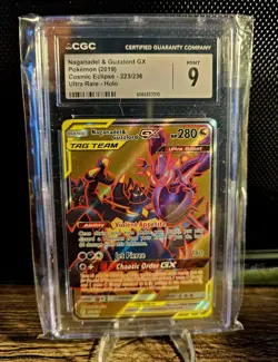 Pokemon CGC 9 Mint Cosmic Eclipse Tag Team Ultra Naganadel & Guzzlord GX 223/236 - Image 1