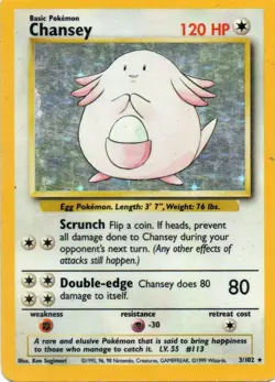 Pokemon: Base Set: Unlimited Holofoil Chansey: Moderately Played Condition - Image 1