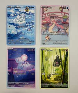 4 Custom Pokemon Trading Card tcg lot Mew, Alolan Vulpix, Milotic, Pancham - Image 1