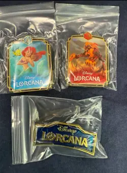 Disney Lorcana TCG Chinese Promo Ariel Lion King Logo Set of 3pcs Combo Badge - Image 1