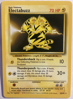 Electabuzz 20/102 Base Unlimited Non Holo Rare Vintage WOTC Pokemon Card MINT !! - Image 1