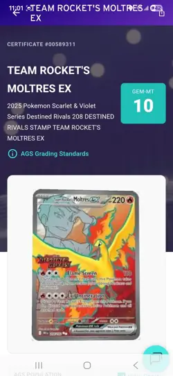 Pokemon TCG Team Rockets Moltres EX Destined Rivals 208/182 AGS 10 GEM MINT - Image 3
