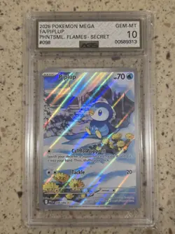Pokemon TCG Piplup Illustration Rare 098/094 Phantasmal Flames AGS 10 GEM MINT - Image 1