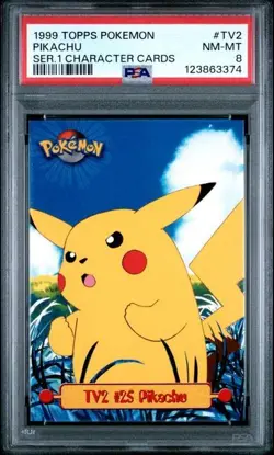 1999 TOPPS POKEMON SER 1 CHARACTER CARDS #TV2 PIKACHU PSA 8 - Image 1