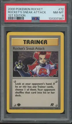 2000 Pokemon Rocket 1st Edition #72 Rocket's Sneak Attack PSA 8 - Image 1