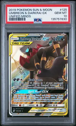2019 Pokemon Unified Minds Umbreon & Darkrai Gx #125 GEM MT PSA 10 Ultra Rare - Image 1