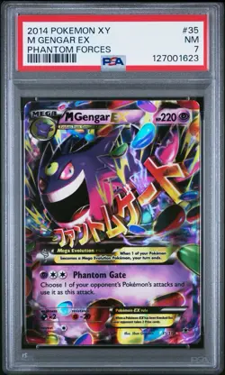 2014 POKEMON XY PHANTOM FORCES ULTRA RARE #121 M GENGAR EX PSA 7 - Image 1