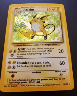 Pokemon Base Set Raichu Rare Holo 14/102 WOTC Unlimited Vintage TCG 1999 MP - Image 1