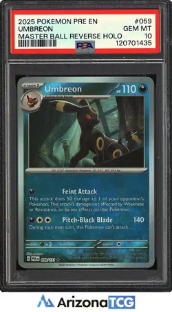 Pokemon 2025 Umbreon 059 Master Ball Reverse Holo Prismatic Evolutions PSA 10 - Image 1
