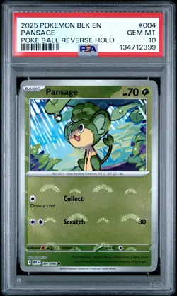 Pokemon Pansage (Poke Ball Pattern) 004/086 SV: Black Bolt PSA 10 Gem Pop 1/3 - Image 1