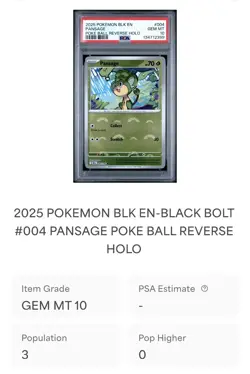 Pokemon Pansage (Poke Ball Pattern) 004/086 SV: Black Bolt PSA 10 Gem Pop 1/3 - Image 3