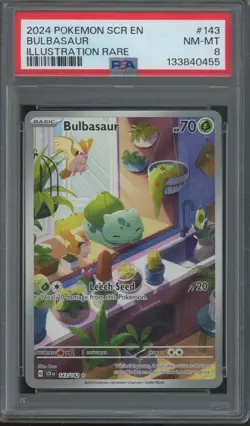 2024 Pokemon SCR EN Illustration Rare #143 Bulbasaur PSA 8 - Image 1