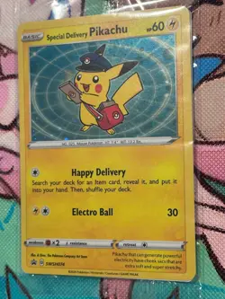 2020 Special Delivery Pikachu Holo SWSH074 Pokemon Promo SEALED Swirl - Image 2