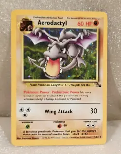 Aerodactyl Pokemon Fossil Holo Card Rare 1/62 Unlimited TCG 1999 Pokemon - Image 1